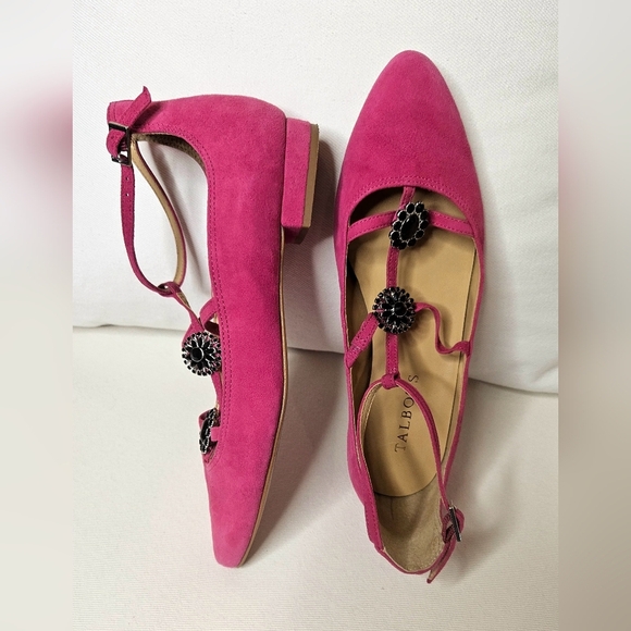 Talbots Pink Edison Kid Suede Strappy Flats - Picture 1 of 7